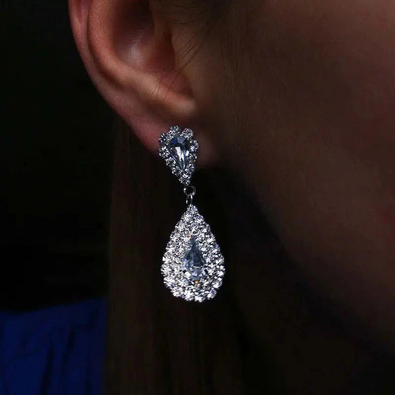Luxurious Wedding Jewelry Sets for Bridal Bridesmaid Jewelery Drop Earring Necklace Austria Crystal Wholesale Gift