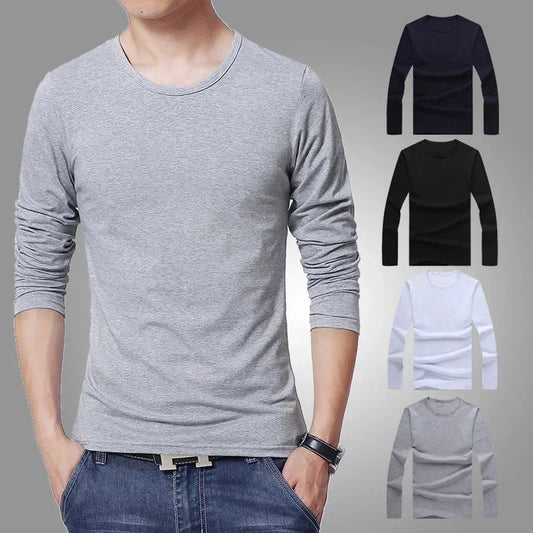 2026 MRMT Brand New Men's T-Shirts Long Sleeve Slim Men T-Shirt Young Man Pure Color Tops Tees Shirt O-Neck For Male Boys Tshirt