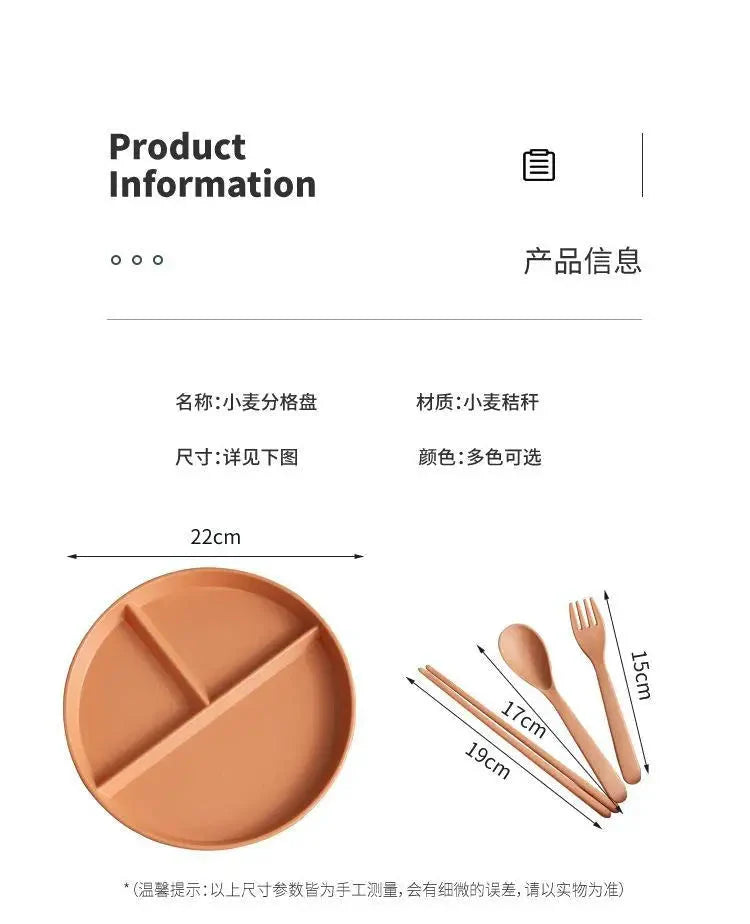 23cm Sub-grid Plate Fat-reducing Sub-plate Children's Tableware Three-grid Rice Plate Separated Dessert Breakfast Plate Kitchen