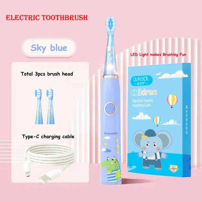 Kids Sonic Electric Toothbrush Child Cartoon with Colorful LED Light IPX7 Waterproof 2 mins Smart Timer Rechargeable Toothbrush