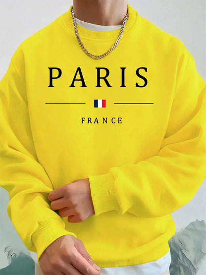 Paris France Flag Printing Men'S Hoodies Autumn Oversize Sweatshirt Hip Hop Crewneck Fleece Warm Streetwear Street Men Clothes