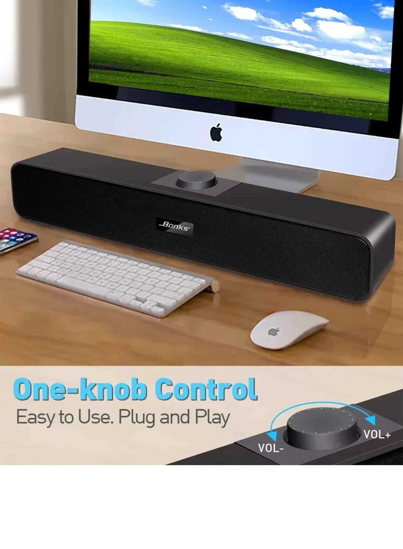 B Computer Speakers with 3.5 mm Aux, Small PC Speakers Powered by USB, USB Soundbar for Monitor，Wired USB Desktop Speaker,