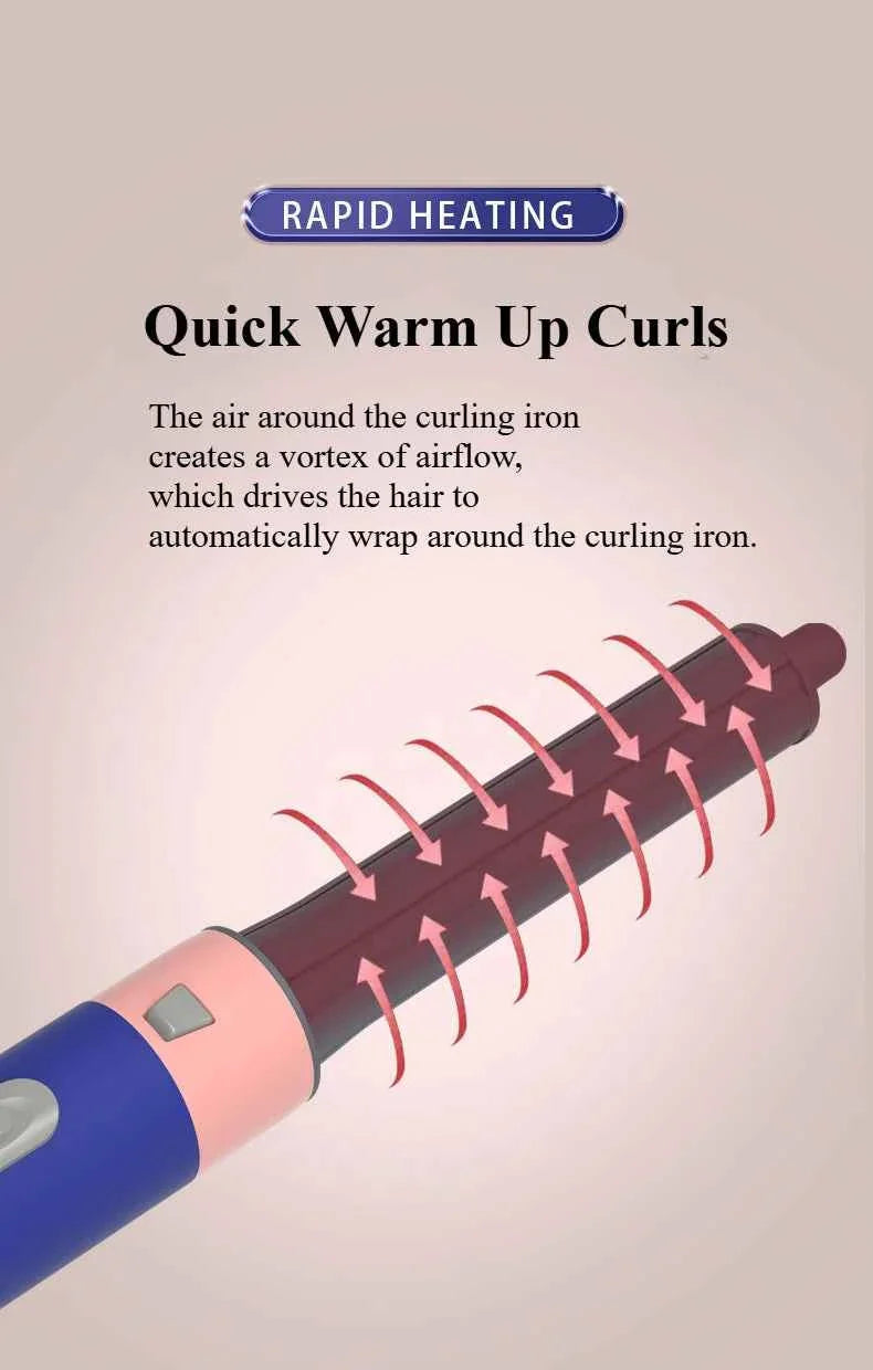 5-in-1 Negative Ion Automatic Curling Iron Multifunction Convenient Hair Dryer Volume Straight Hot Air Comb Curly Girl Method