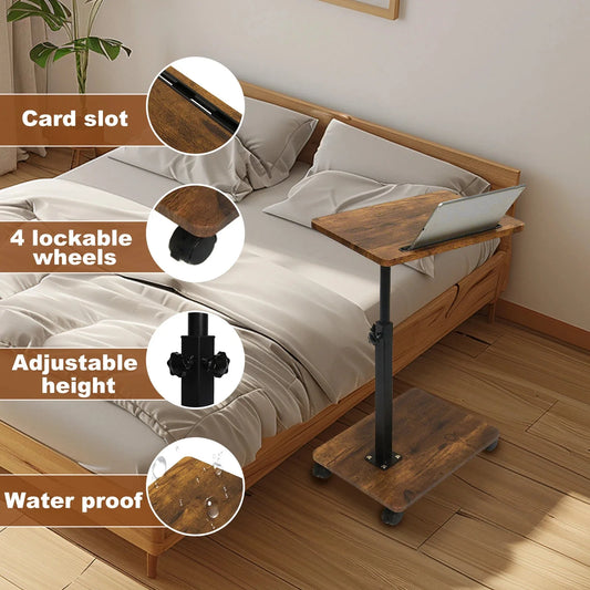 Adjustable Roller Movable Wood Table With Groove For Ipad F360 Rotating Tabletop Mobile Stand Home Office Tray Standing Rolling
