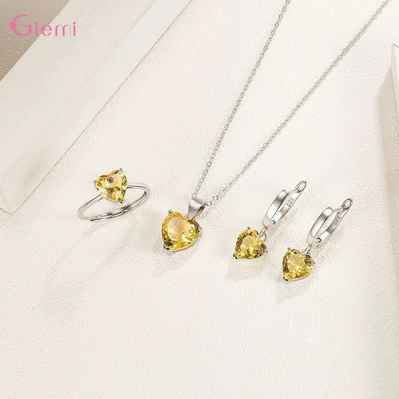 Top Fashion 925 Silver Jewelry Sets Shiny Crystal Gifts Suit For Women Girls Pendant Necklace Earrings Rings Hot Sale