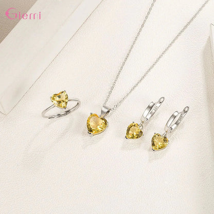 Top Fashion 925 Silver Jewelry Sets Shiny Crystal Gifts Suit For Women Girls Pendant Necklace Earrings Rings Hot Sale