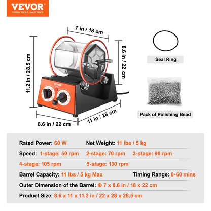 SucceBuy 3kg 5kg Rotary Tumbler Surface Polisher Jewelry Drum Polishing Machine Gem DIY Mini-Tumbler Finishing Tools