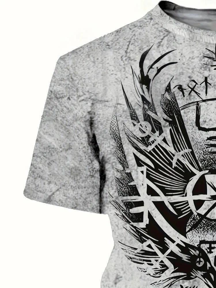 New T-Shirts for Men Unique Geometric Print Design Summer Vintage Graphic T-Shirts Casual Crew Neck Short Sleeve Men's Clothing