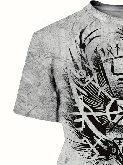 New T-Shirts for Men Unique Geometric Print Design Summer Vintage Graphic T-Shirts Casual Crew Neck Short Sleeve Men's Clothing