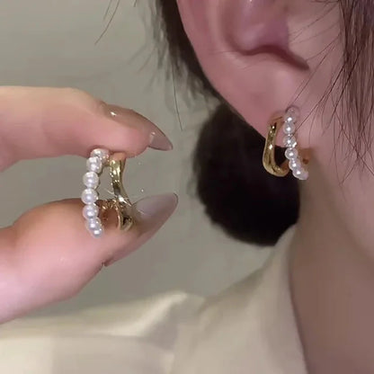 Upscale 14k Gold Jewelry Real Gold  Earrings Zircon Pearl Twist Luxury Stud Earrings for Women Brincos Pendientes Bijoux
