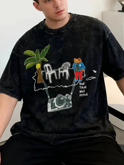 Washed T Shirts DTMF Debi Tirar Mas Fotos T-Shirts Street 2025 New Album Short Sleeve Summer Tees for Men Women