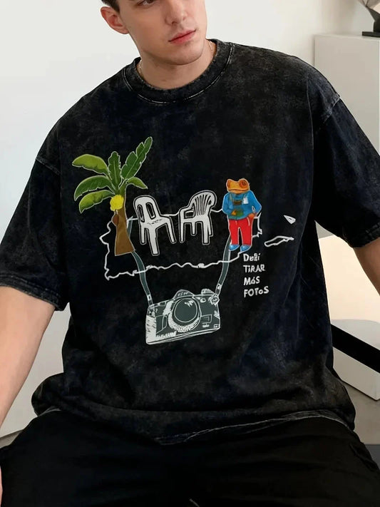 Washed T Shirts DTMF Debi Tirar Mas Fotos T-Shirts Street 2025 New Album Short Sleeve Summer Tees for Men Women