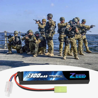 Zeee Airsoft Battery 3S 11.1V 25C 1300mAh Stick Battery with Mini Tamiya Plug for Airsoft Guns Rifle AK47 Lipo Battery Parts