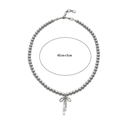 Fashionable Choker with Pendant Graceful Bowknot Pendant Choker Necklace with Gray Pearls Neck Jewelry Accessories