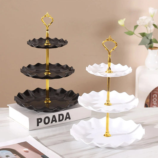 Plastic Dessert Display Table Wavy European And American Style Buffet Tea Break Cake Dessert Service Tray Fruit Plate Display