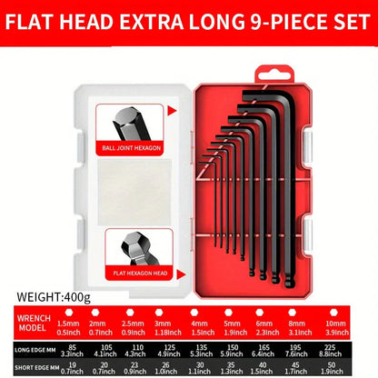 Professional 10-Piece Hex Key Set - Metric & SAE - CR-V Steel Allen Wrenches with Ball End