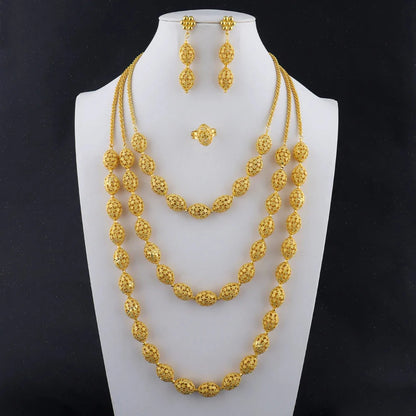women  jewelry set indian arabic african ethiopian golden color jewelry set Hollow Out Oval Necklace Earrings Ring free shipping