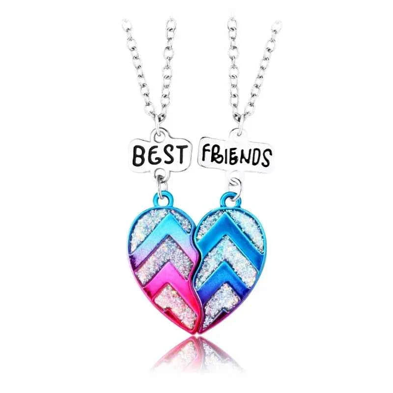 Cute 2 Pcs BFF Necklace Heart Pendant Best Friend Necklace Fashion Couple Chain Necklace Children Friendship Jewelry