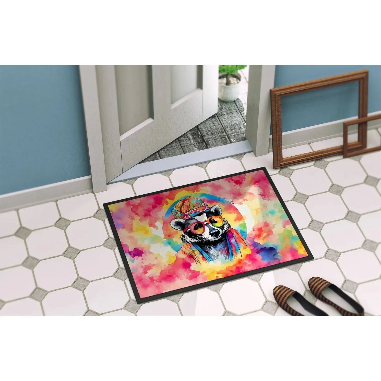 New Hippie Animal Badger Doormat Non Slip Washable Low Pile 18H X 27W Indoor Outdoor Entryway Rug Front Door Mat