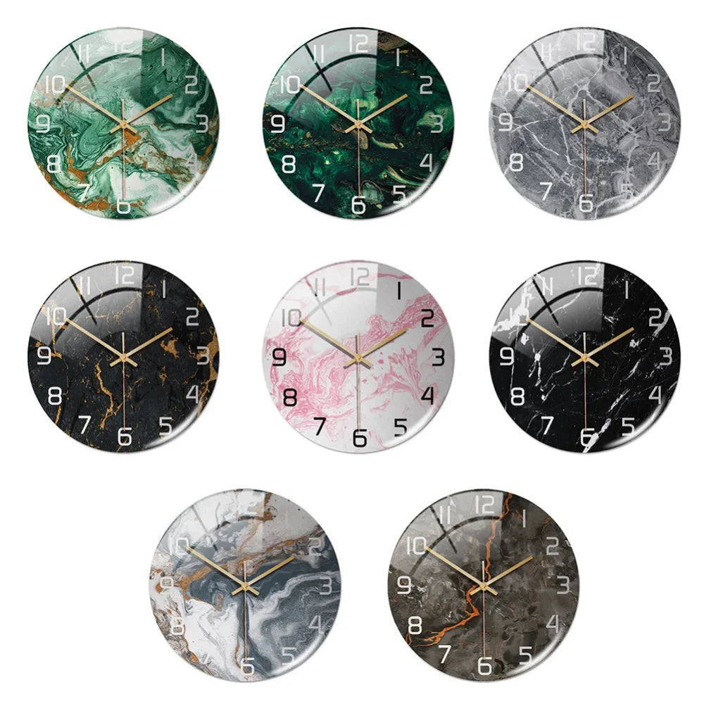 Black Gold Marble Metal Needle Modern Acrylic Round Clock 12"