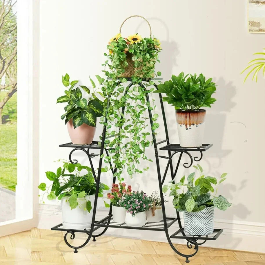 6 Tiers Metal Plant Stand Indoor Outdoor Flower Display Rack Holder