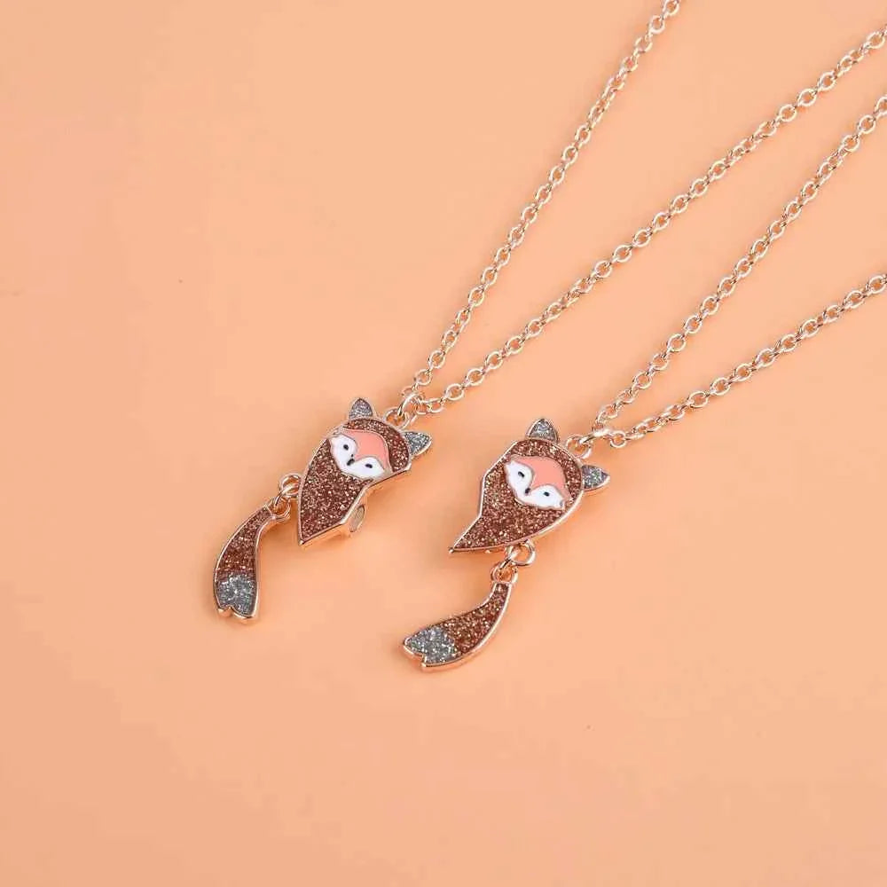2Pcs/Set Cartoon Fox Shape Pendant Chain Best Friends Necklace BFF Friendship Jewelry Gift for Women
