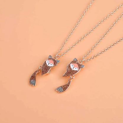2Pcs/Set Cartoon Fox Shape Pendant Chain Best Friends Necklace BFF Friendship Jewelry Gift for Women