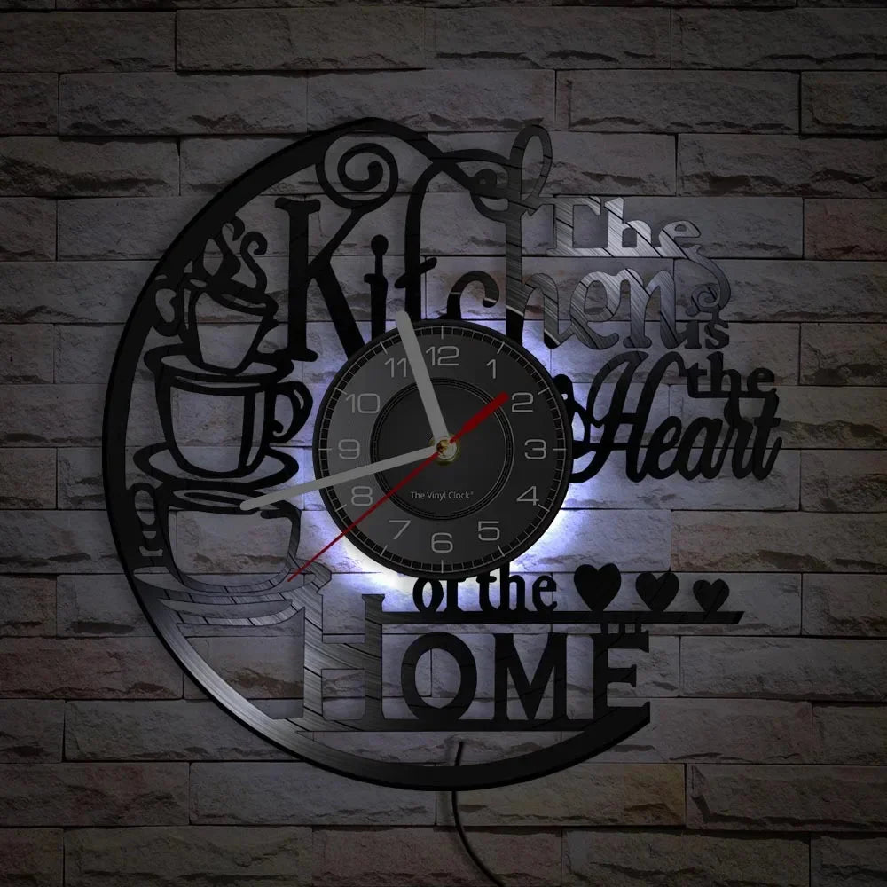 The Kitchen The Heart Of The Home Inspired Vinyl Record Clock Modern Design Vinyl Wall Watch Kitchen Decor Noiseless Timepieces
