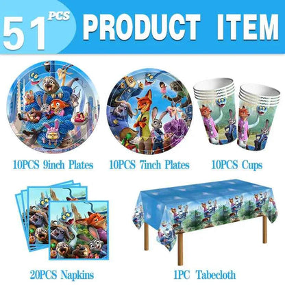 Zootopia Theme Party Supplies Nick Judy Birthday Decoration Balloon Set Tableware Kit Banner Plates Gifts Bags Keychains Sticker