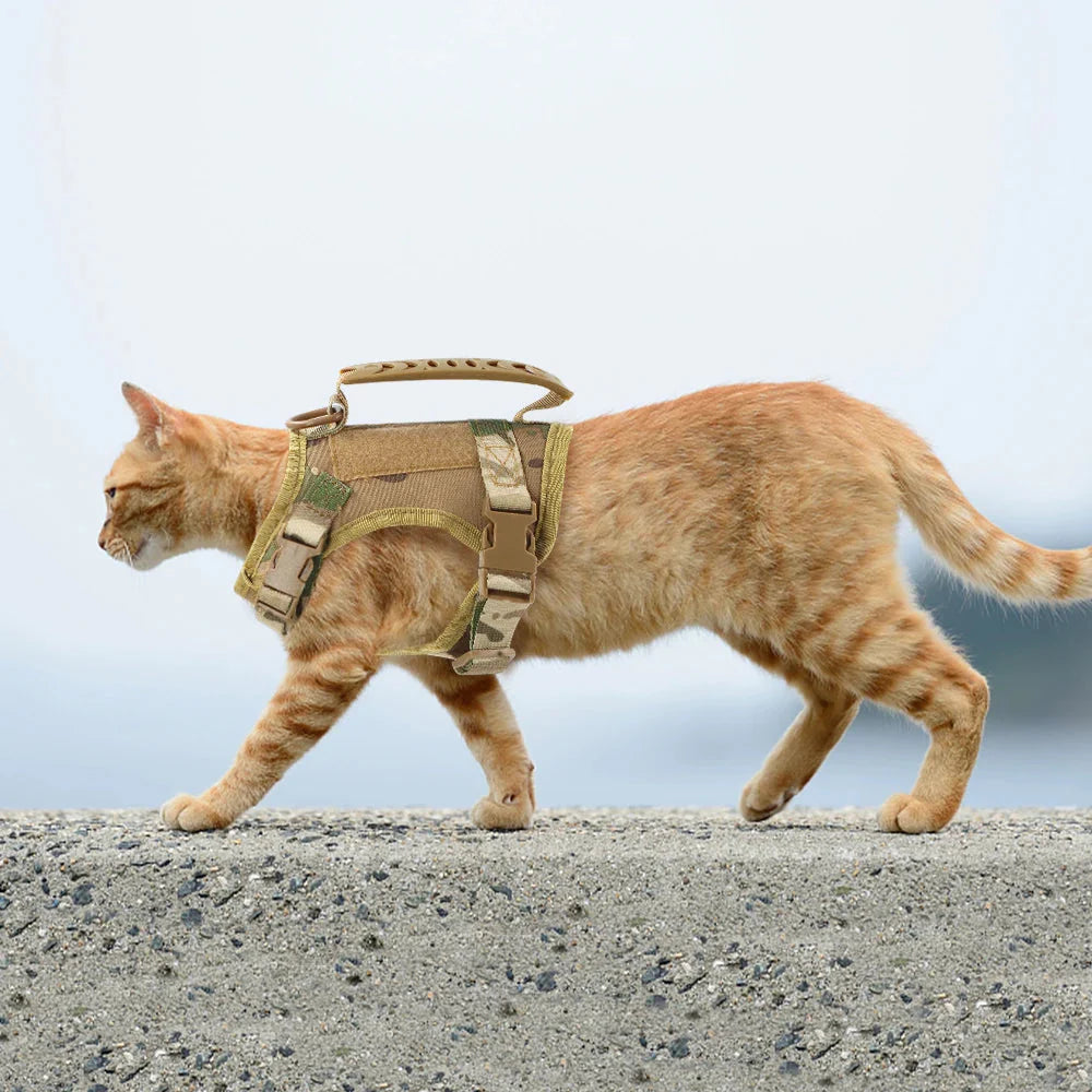 Tactical Cat Harness Adjustable Puppy Vest For Military Small Dogs Harnesses withControl Handle Walking Training Cat Accessories