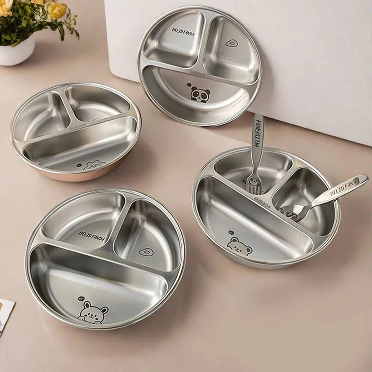 3 Compartments Dinner Plate 304 Stainless Steel Salad Plates Dishes Stackable Portion Control Diet Food Plate Dishwasher Safe