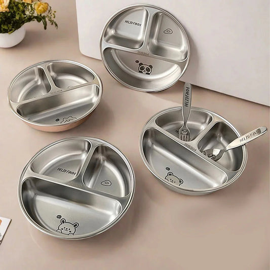 3 Compartments Dinner Plate 304 Stainless Steel Salad Plates Dishes Stackable Portion Control Diet Food Plate Dishwasher Safe