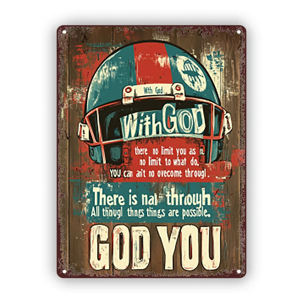 Inspirational Football Helmet Quote - Rustic Aluminum Metal Sign for Kitchen & Pub Decor, Faith-Based 8x12 Wall Art