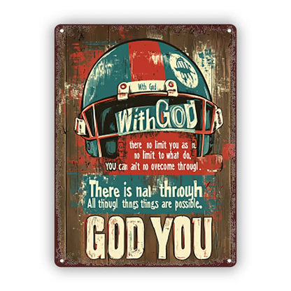 Inspirational Football Helmet Quote - Rustic Aluminum Metal Sign for Kitchen & Pub Decor, Faith-Based 8x12 Wall Art