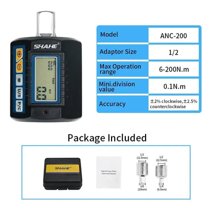 SHAHE High Precision Mini Torque Adapter Square Drive 1/2''1/4'' 3/8'' Digital Torque Wrench Electronic Digital Torque Meter