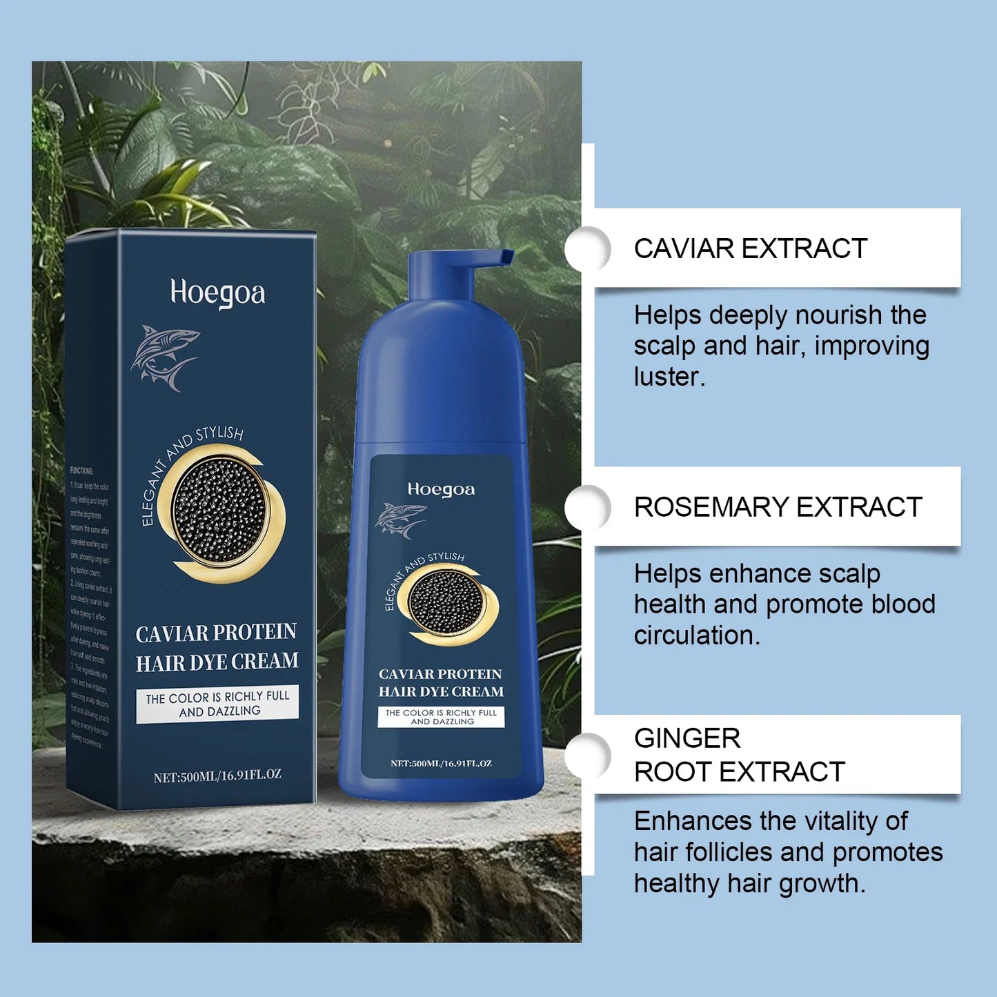 Caviar Protein Hair Dye Shampoo Gray White Hair Color Treatment Smoothing Nourishing Fast Natural Herbal Color Hair Cream 500ml