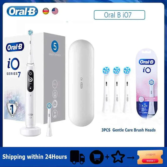 Oral-B iO7 Smart Electric Toothbrush with 5 Cleaning Modes Magnetic Technology App Connected Handle with Brush Head Travel Case