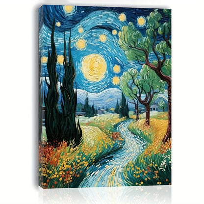 Starry Night Canvas Wall Art with Wood Frame - Perfect Home & Office Decor, Ideal Gift for Any Occasion