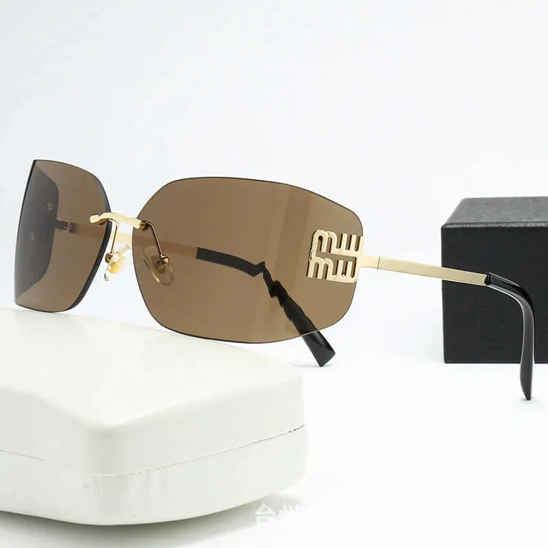 Curved One-Piece Sunglasses, Frameless Square Cut-Edge Design, UV400 Protection, Women's High-End Street Style