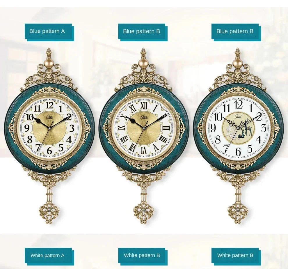 Retro European Style Wall Clock Watch Living Room Mute Pendulum Clock Elegant Taste Family Gift Art Decoration