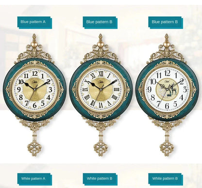 Retro European Style Wall Clock Watch Living Room Mute Pendulum Clock Elegant Taste Family Gift Art Decoration