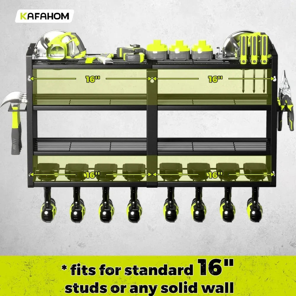 4 Layer Heavy Duty Metal Power Tool Storage Rack,Garage Tool Organizer and Storage with Screwdriver Holder Holder/Hammer Holder