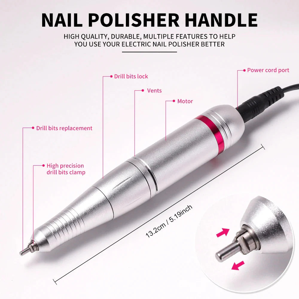 45000RPM Nail Drill Machine Professional Nail Lathe with Large LCD Screen Smart Electric Manicure Polisher Nail Art Tools