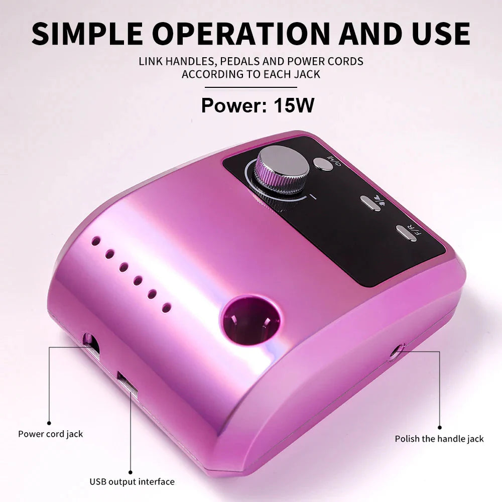 45000RPM Nail Drill Machine Professional Nail Lathe with Large LCD Screen Smart Electric Manicure Polisher Nail Art Tools
