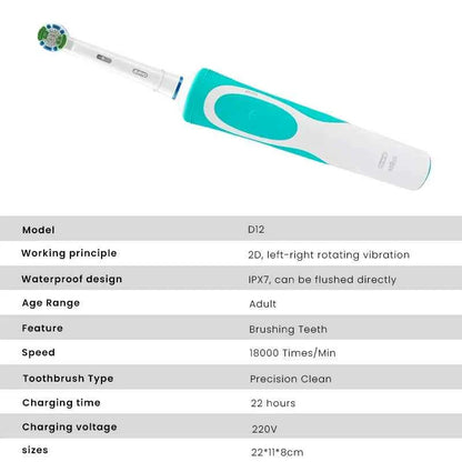Oral-B D12 S-20 Electric Toothbrush Adult Toothbrush For Plaque Removal Soft Bristled Soft Cleaning Rechargeable 2-Minute Timer