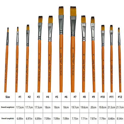 12/48pcs Premium Flat Art Paintbrush Set Durable Anti-Shedding Synthetic Nylon Bristles for Watercolor Acrylics Gouache Painting