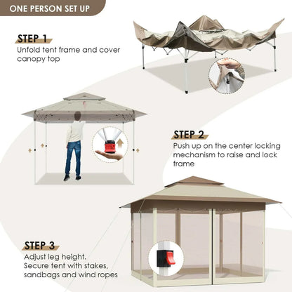 3.3x3.3m Pop-Up Folding Gazebo - Waterproof Garden Tent with Mosquito Netting