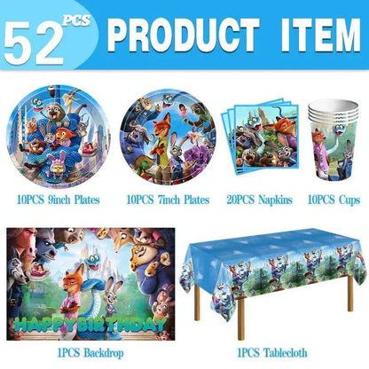 Zootopia Theme Party Supplies Nick Judy Birthday Decoration Balloon Set Tableware Kit Banner Plates Gifts Bags Keychains Sticker