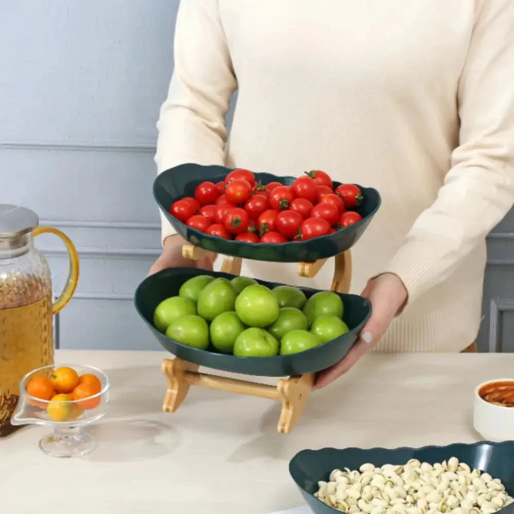 Snack Plates Plastic Material Fruit Plate Creative Design 2 Layer Candy Dish Modern Style Salad Bowl Snack Dish Living Room