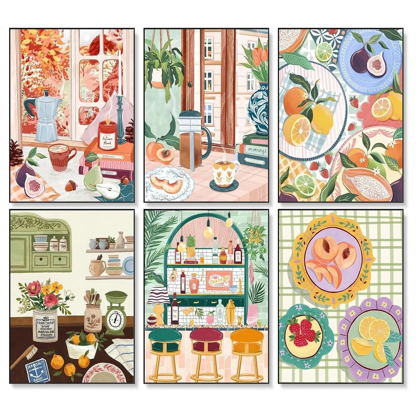 6Pcs Beginners Oil Painting Set Paint by Numbers Kit with Canvas and Brush Accessories Painting Kit for Home Office Wall Decor